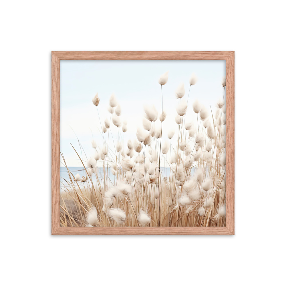 Fluffy Grass Wall Art with Seascape Background | Framed poster