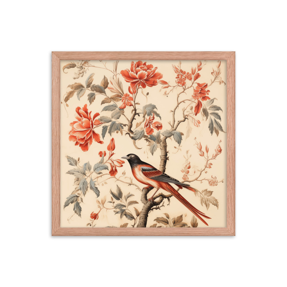 Vintage Floral Motifs with Birds 03 | Framed poster