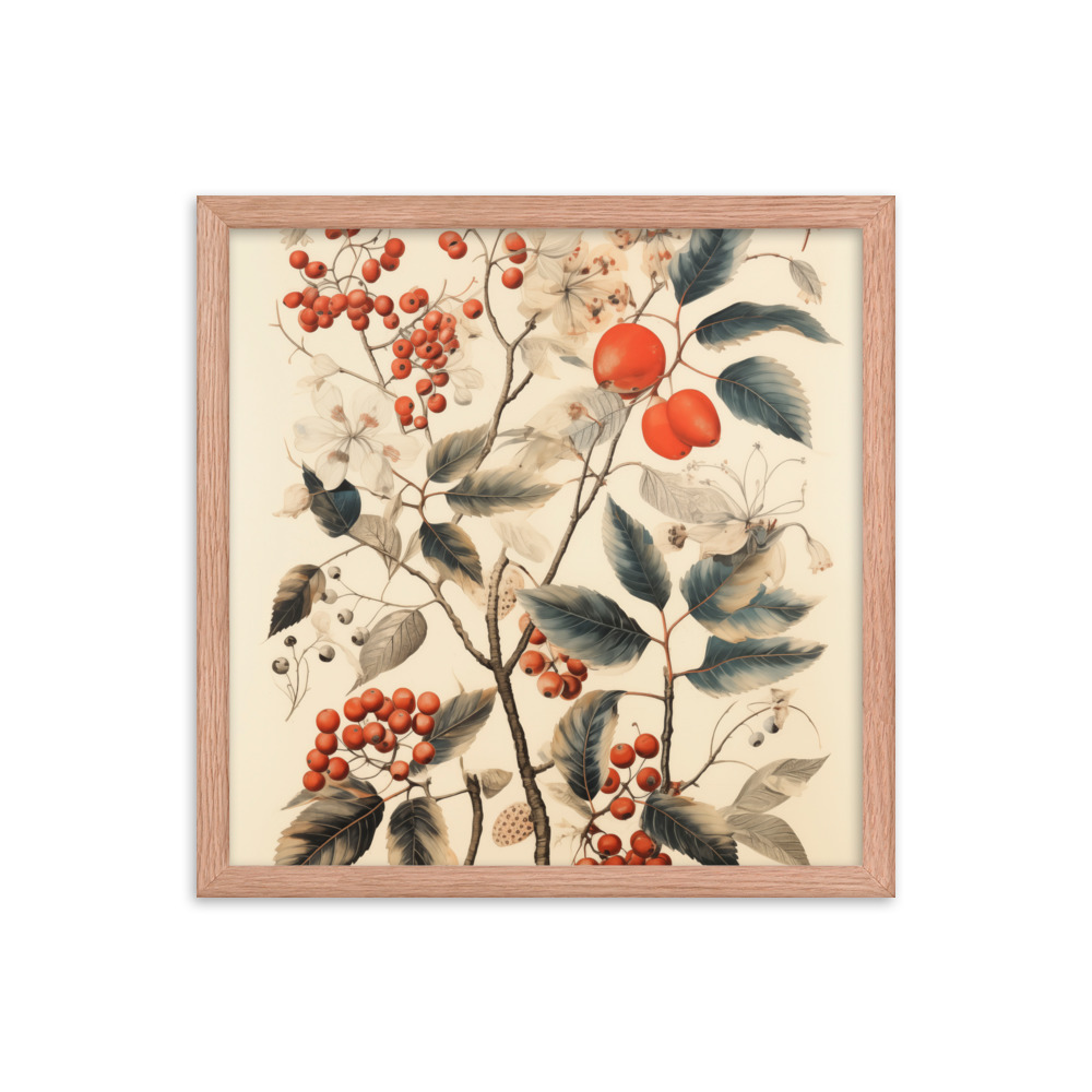 Vintage Floral Motifs with Red Berries 01 | Framed poster