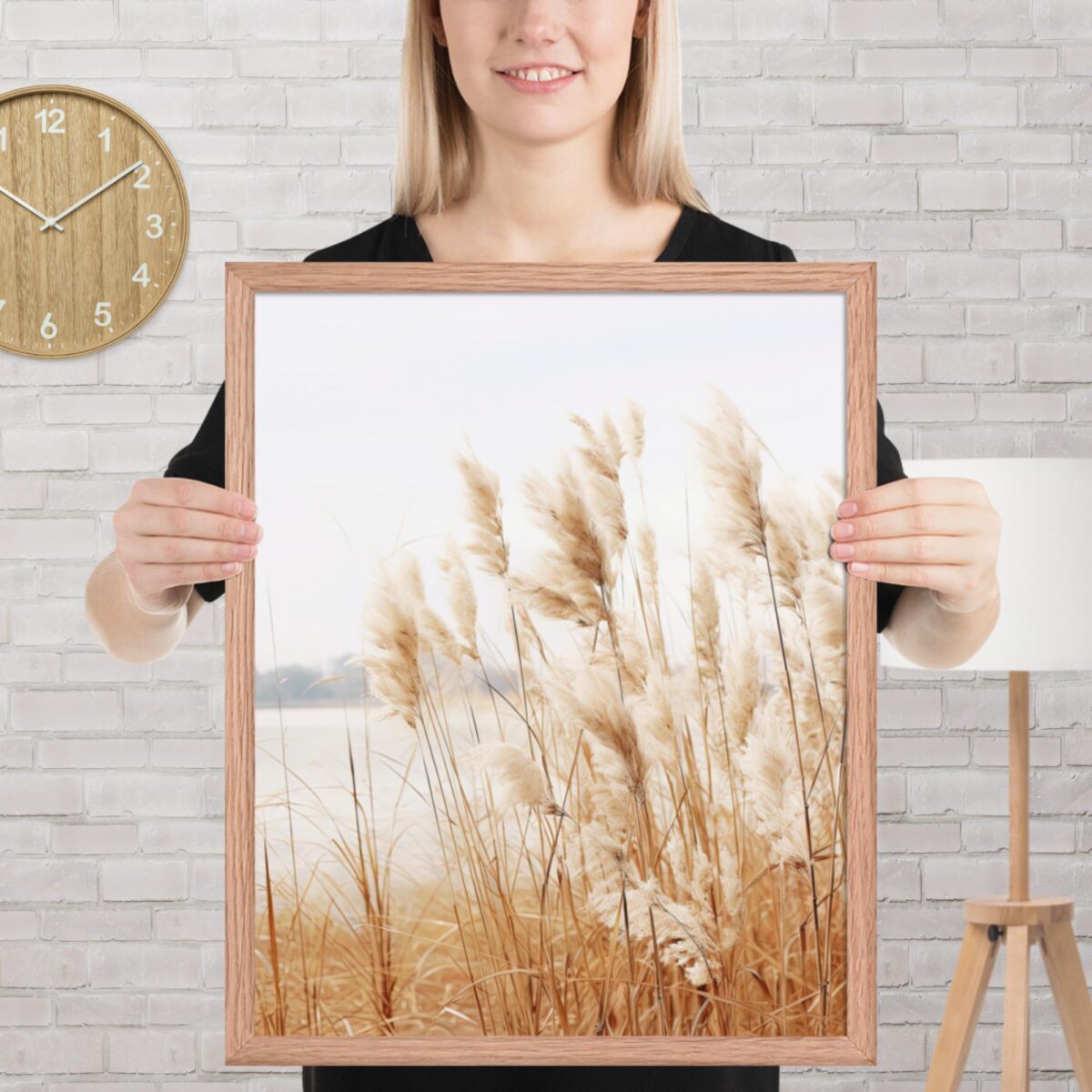 Pampas Grass Wall Art with Seascape Background | Framed poster