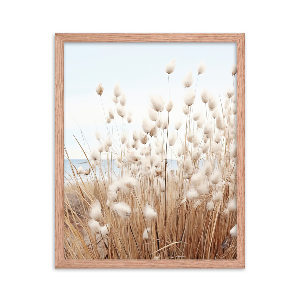 Fluffy Grass Wall Art with Seascape Background | Framed poster