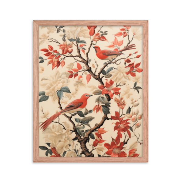 Vintage Floral Motifs with Birds 02 | Framed poster