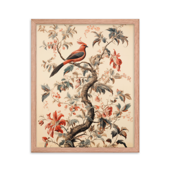 Vintage Floral Motifs with Birds 01 | Framed poster