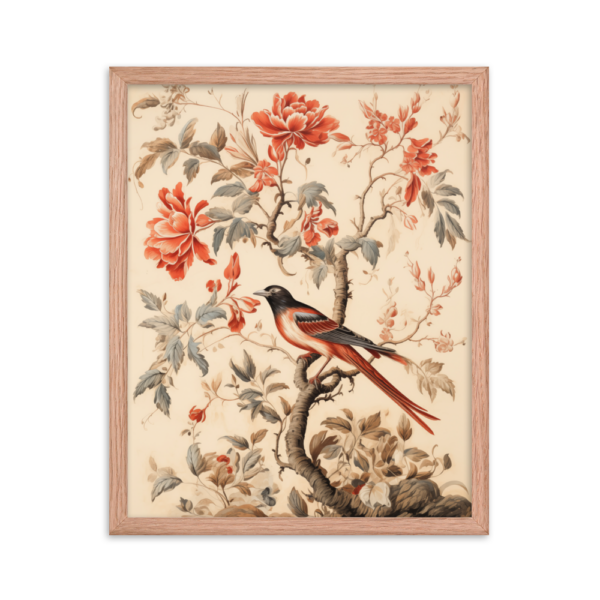 Vintage Floral Motifs with Birds 03 | Framed poster