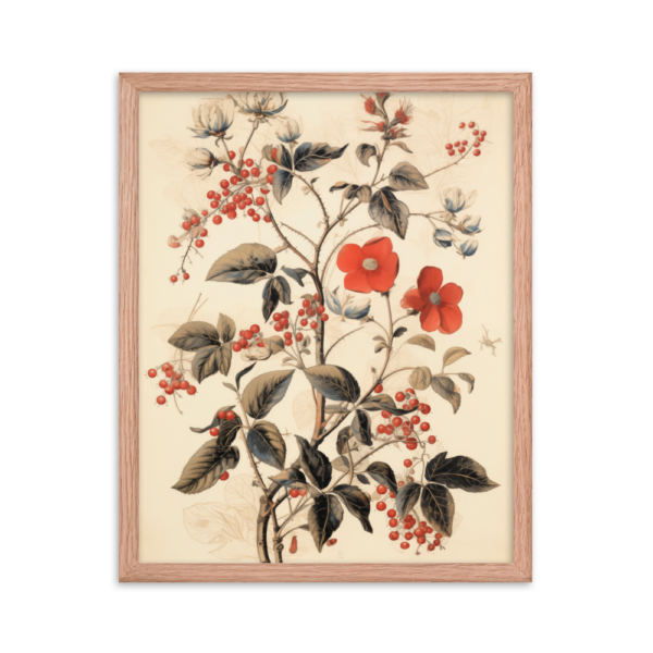 Vintage Floral Motifs with Red Berries 03 | Framed poster