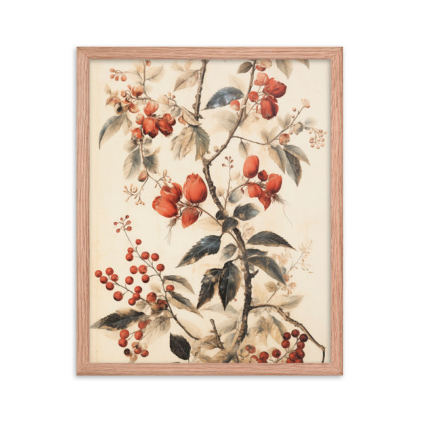 Vintage Floral Motifs with Red Berries 02 | Framed poster