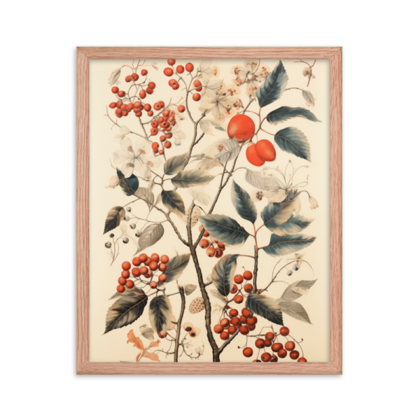 Vintage Floral Motifs with Red Berries 01 | Framed poster