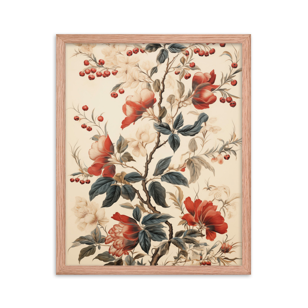 Vintage Floral Motifs with Flowers 02 | Framed Poster