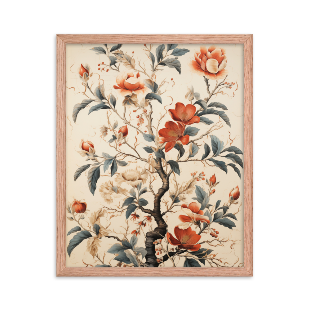 Vintage Floral Motifs with Flowers 01 | Framed Poster