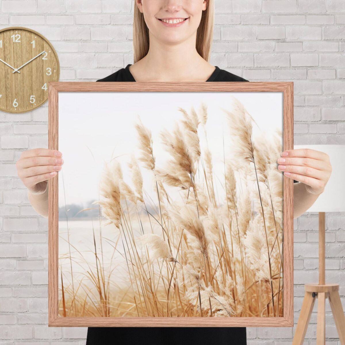 Pampas Grass Wall Art with Seascape Background | Framed poster