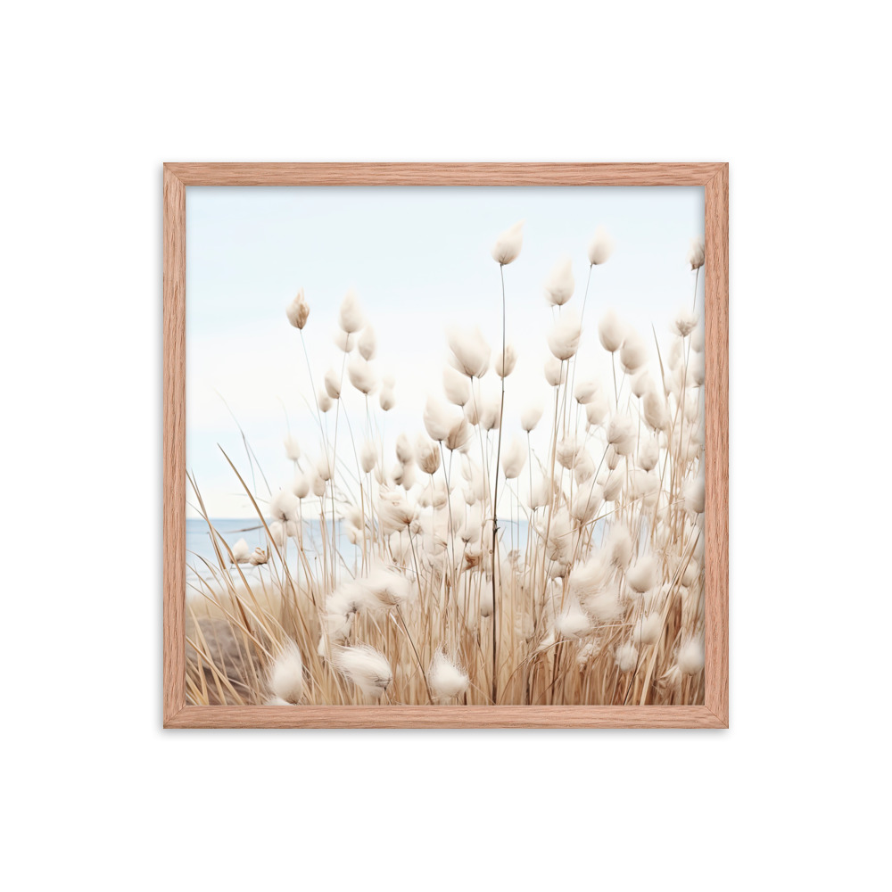 Fluffy Grass Wall Art with Seascape Background | Framed poster
