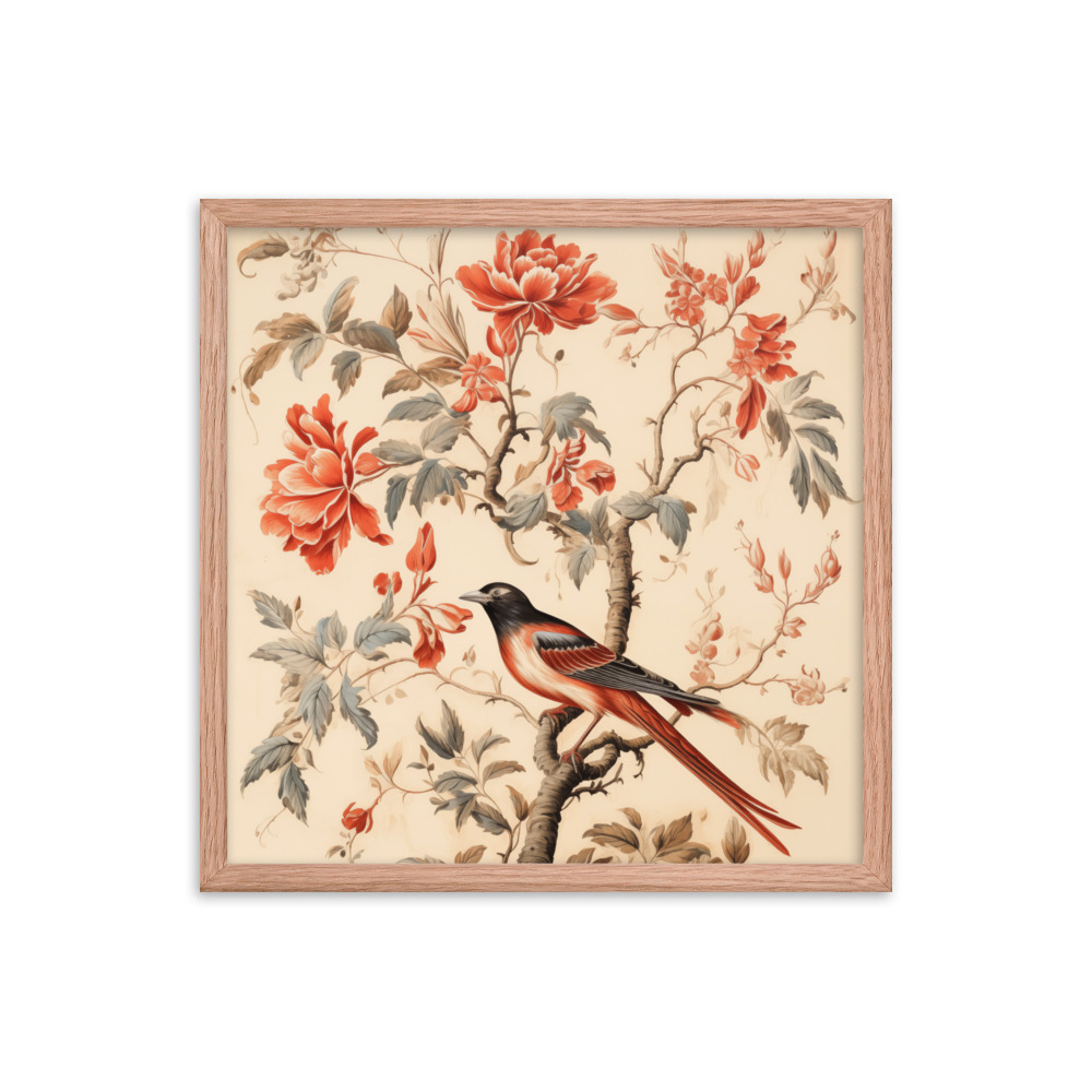 Vintage Floral Motifs with Birds 03 | Framed poster