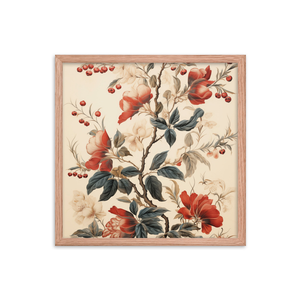 Vintage Floral Motifs with Flowers 02 | Framed Poster
