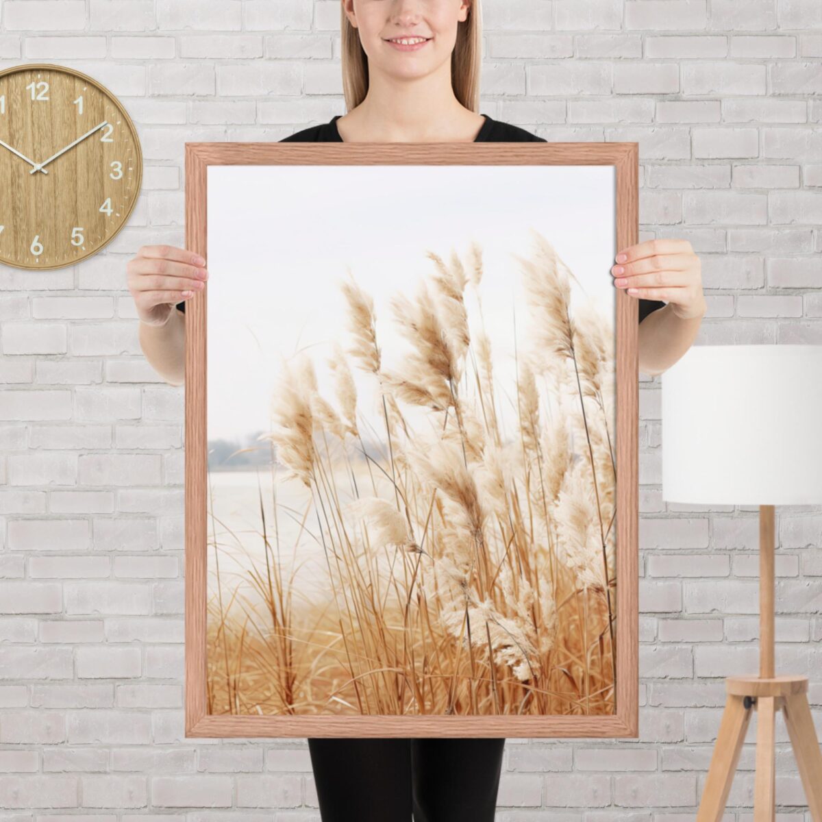 Pampas Grass Wall Art with Seascape Background | Framed poster