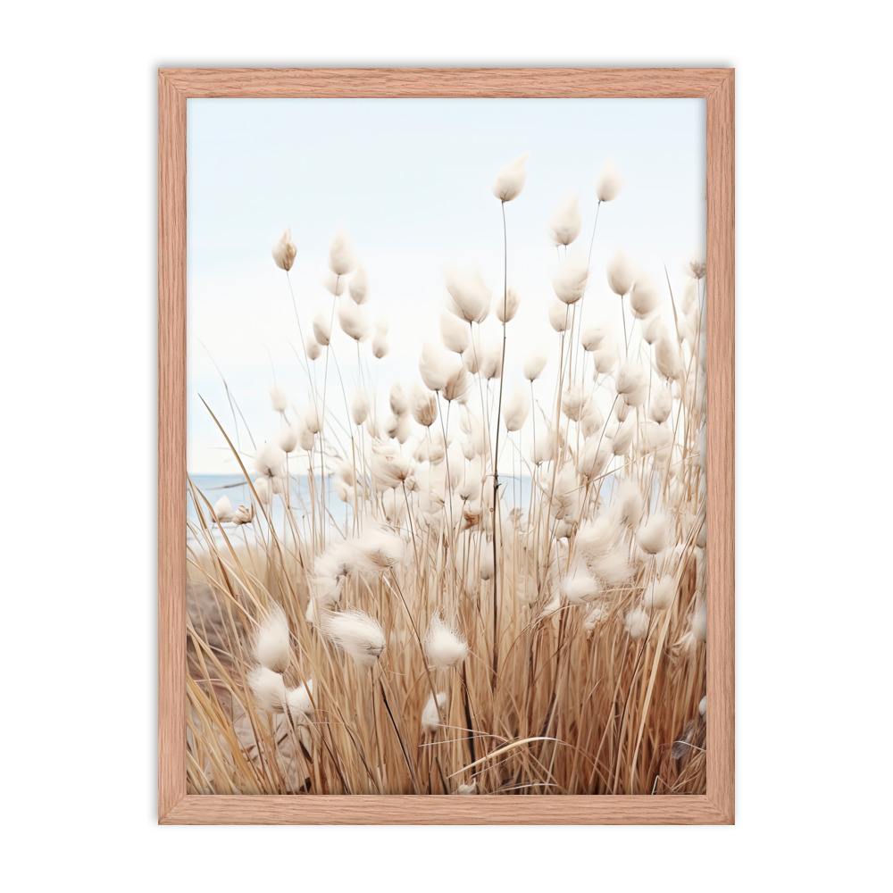 Fluffy Grass Wall Art with Seascape Background | Framed poster