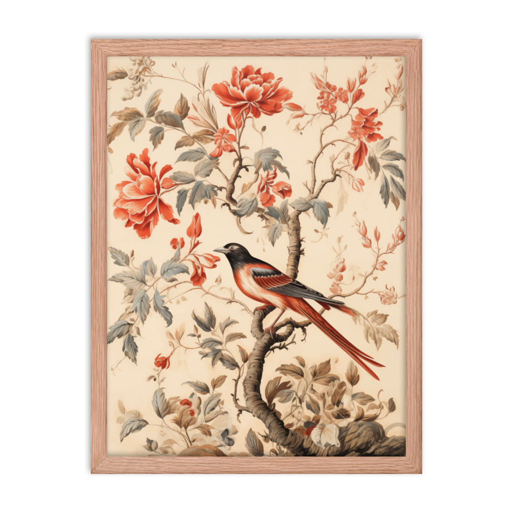 Vintage Floral Motifs with Birds 03 | Framed poster