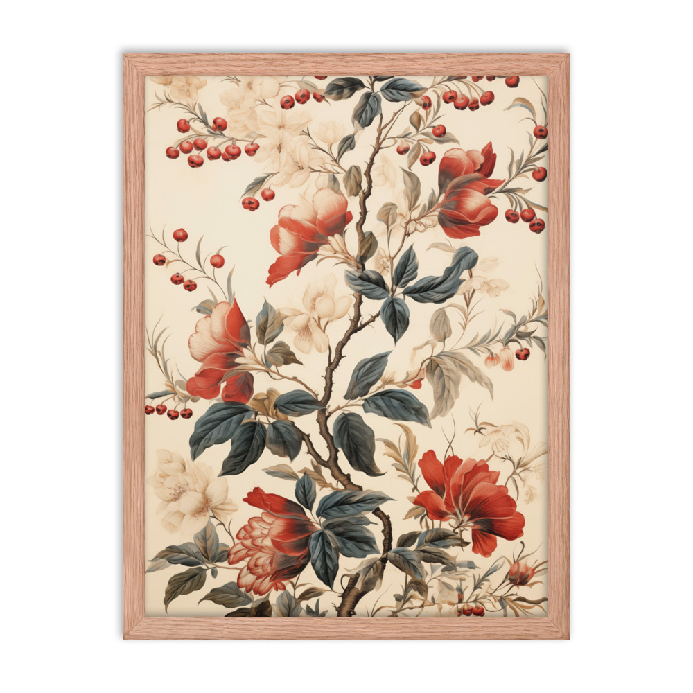 Vintage Floral Motifs with Flowers 02 | Framed Poster
