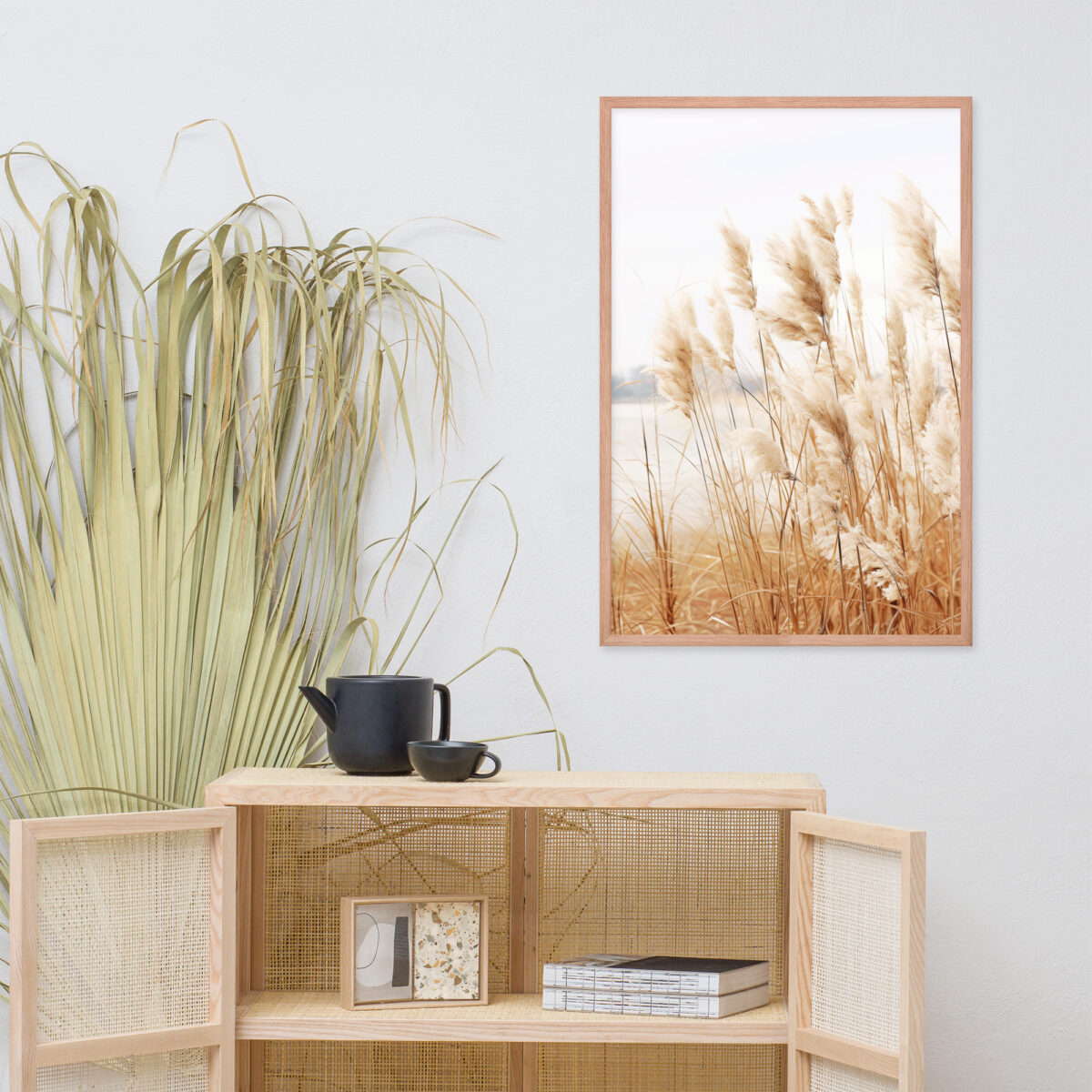 Pampas Grass Wall Art with Seascape Background | Framed poster