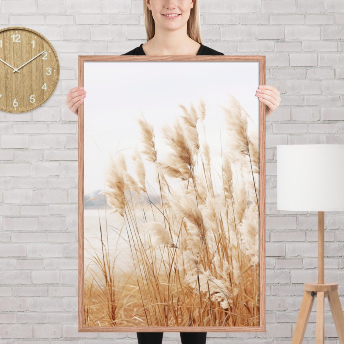 Pampas Grass Wall Art with Seascape Background | Framed poster