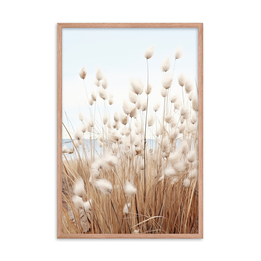 Fluffy Grass Wall Art with Seascape Background | Framed poster