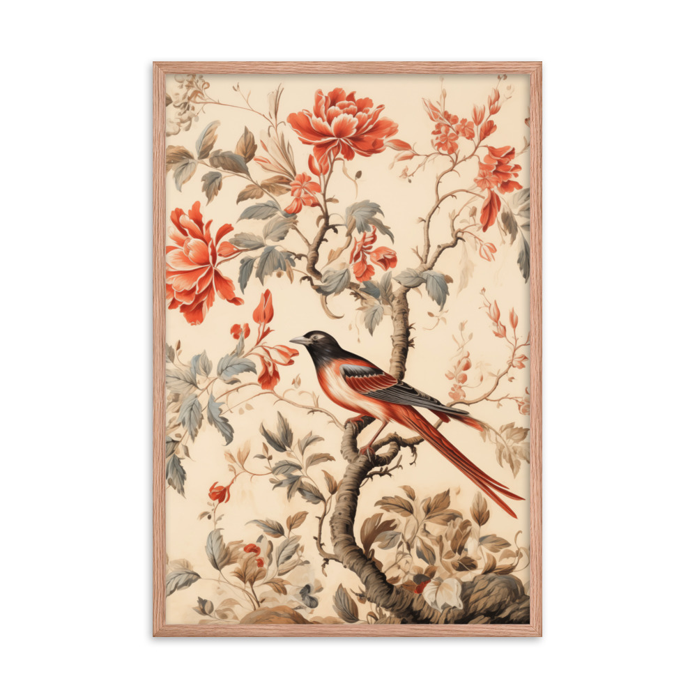 Vintage Floral Motifs with Birds 03 | Framed poster