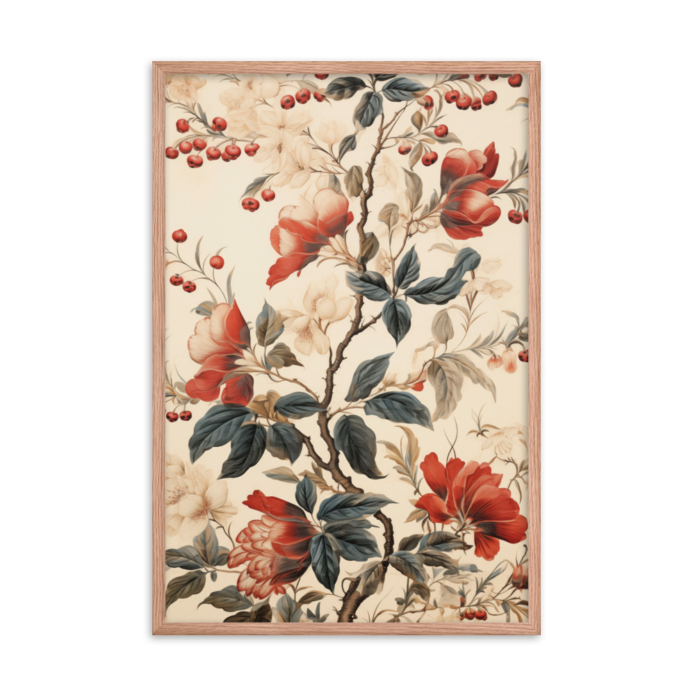 Vintage Floral Motifs with Flowers 02 | Framed Poster