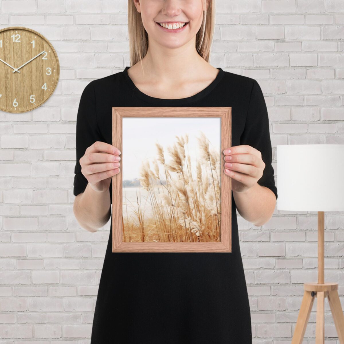Pampas Grass Wall Art with Seascape Background | Framed poster