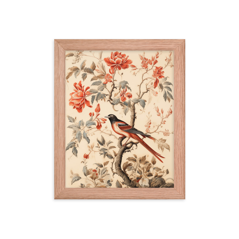 Vintage Floral Motifs with Birds 03 | Framed poster