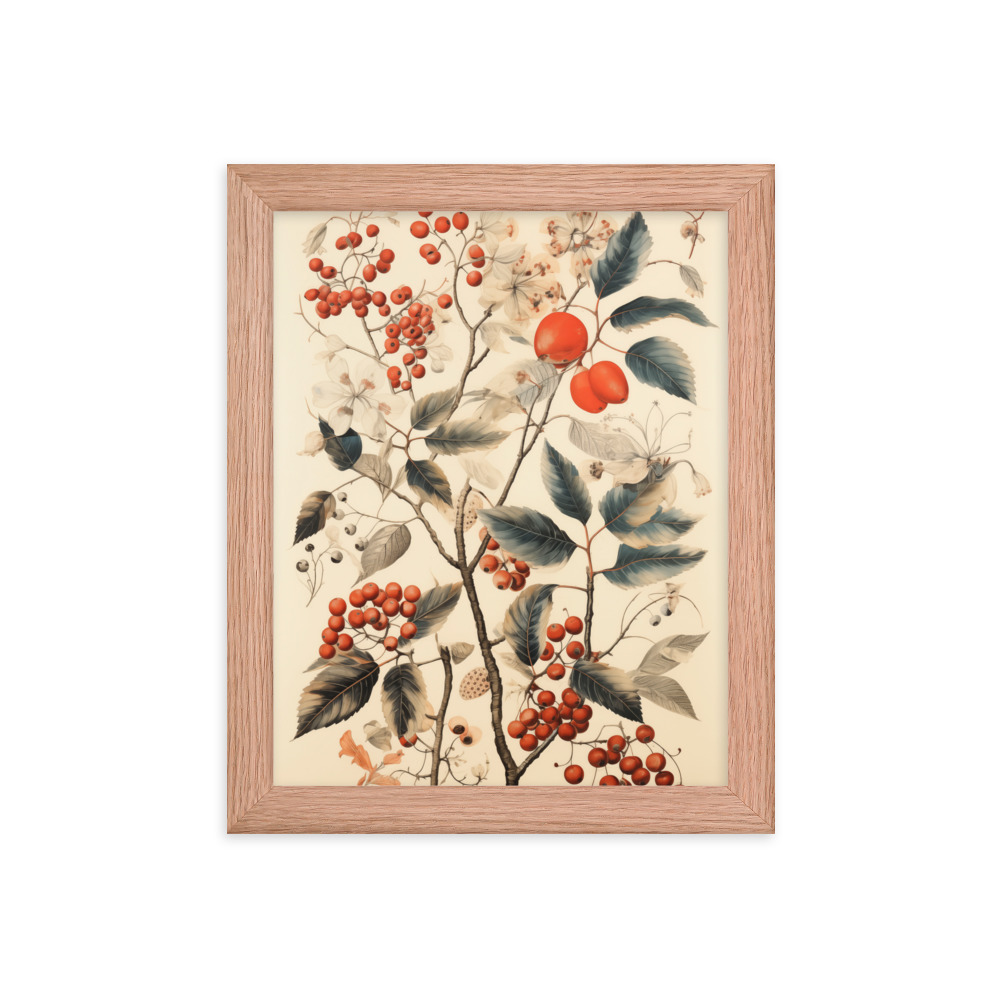 Vintage Floral Motifs with Red Berries 01 | Framed poster