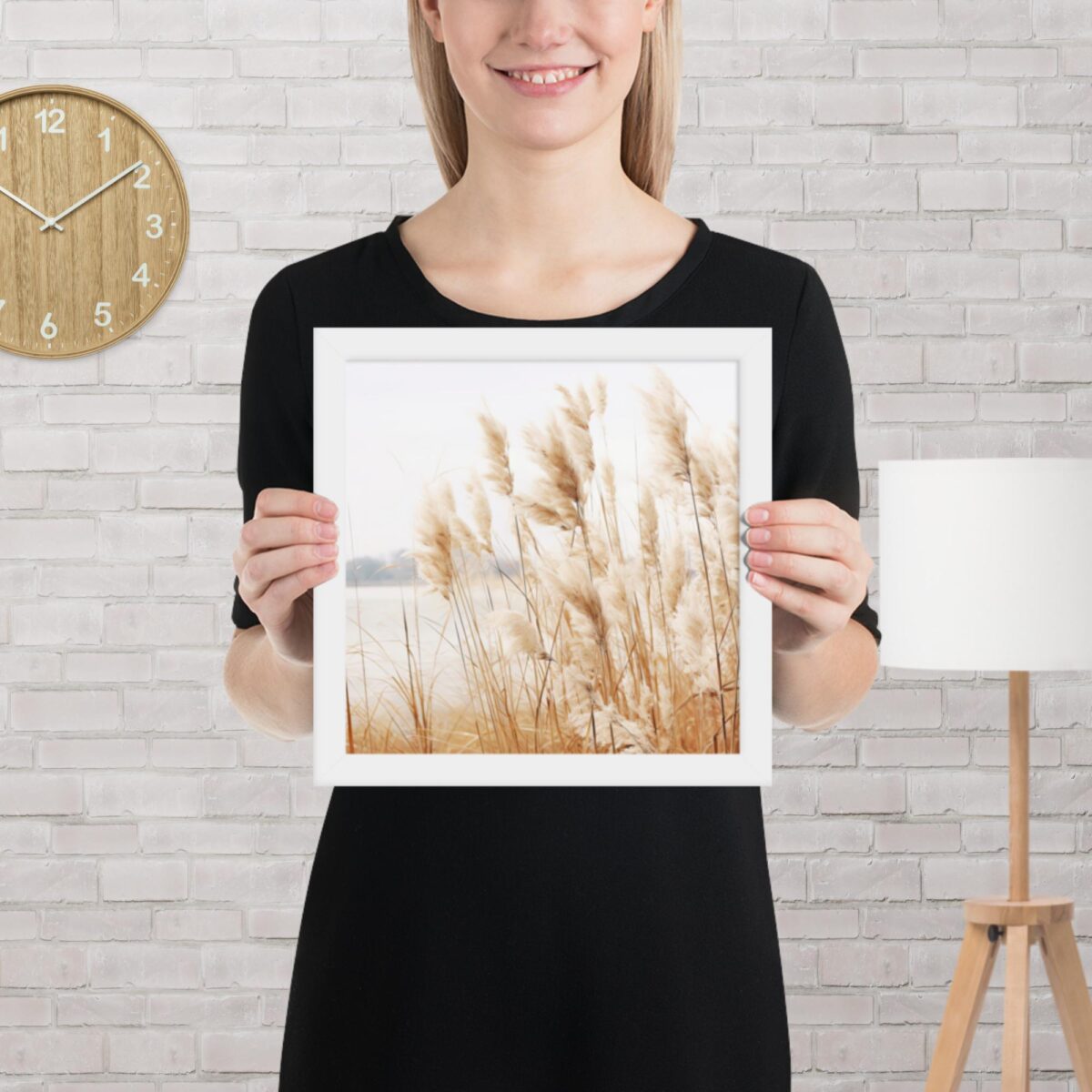 Pampas Grass Wall Art with Seascape Background | Framed poster
