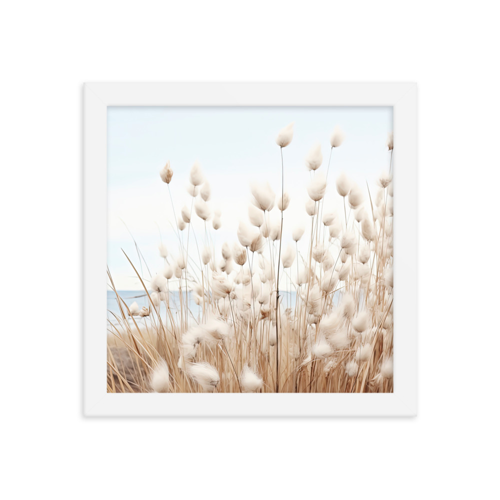 Fluffy Grass Wall Art with Seascape Background | Framed poster