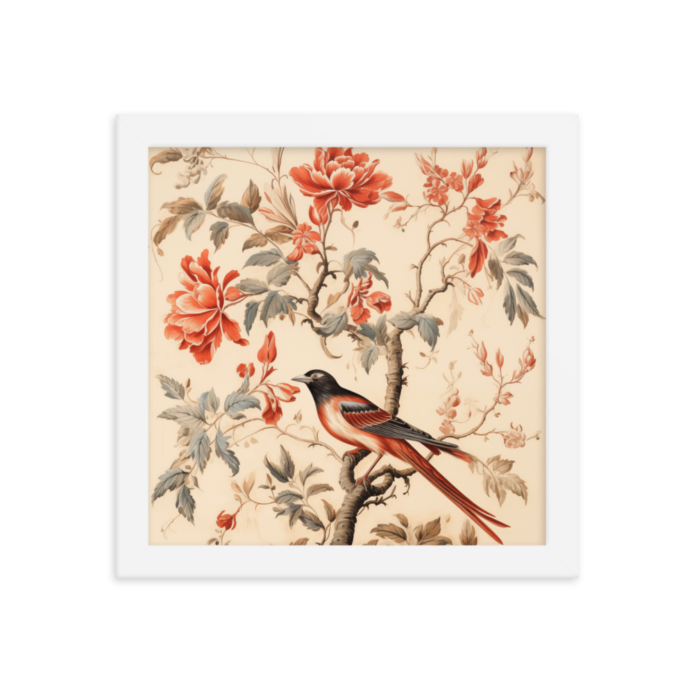 Vintage Floral Motifs with Birds 03 | Framed poster