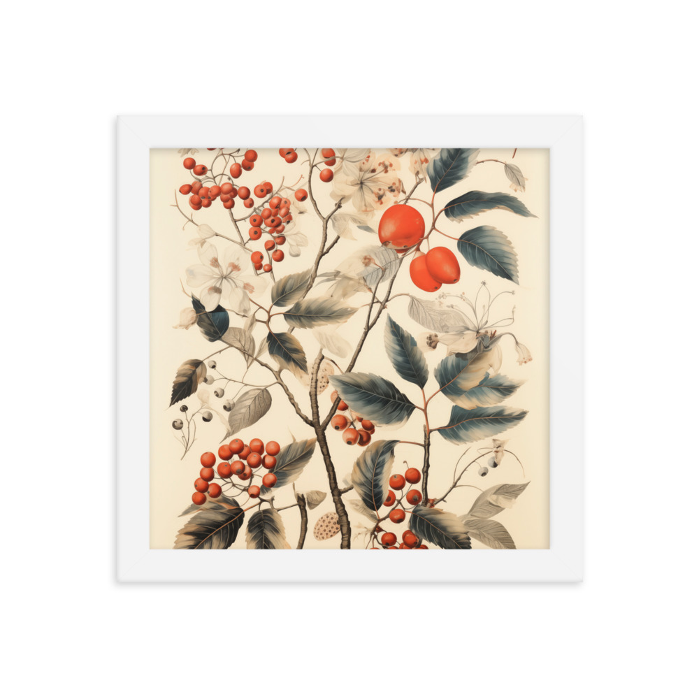 Vintage Floral Motifs with Red Berries 01 | Framed poster