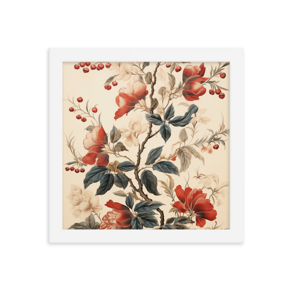 Vintage Floral Motifs with Flowers 02 | Framed Poster