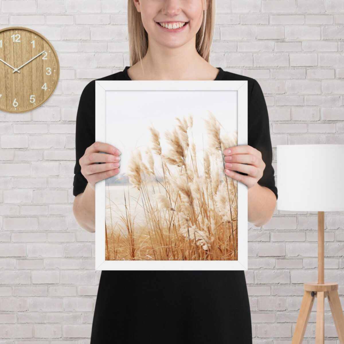 Pampas Grass Wall Art with Seascape Background | Framed poster