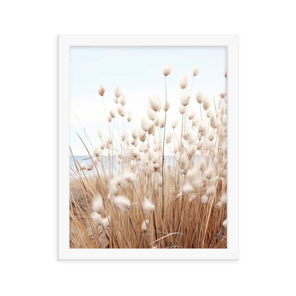 Fluffy Grass Wall Art with Seascape Background | Framed poster