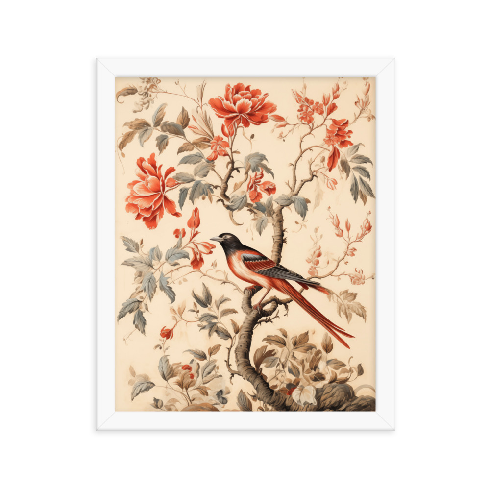 Vintage Floral Motifs with Birds 03 | Framed poster