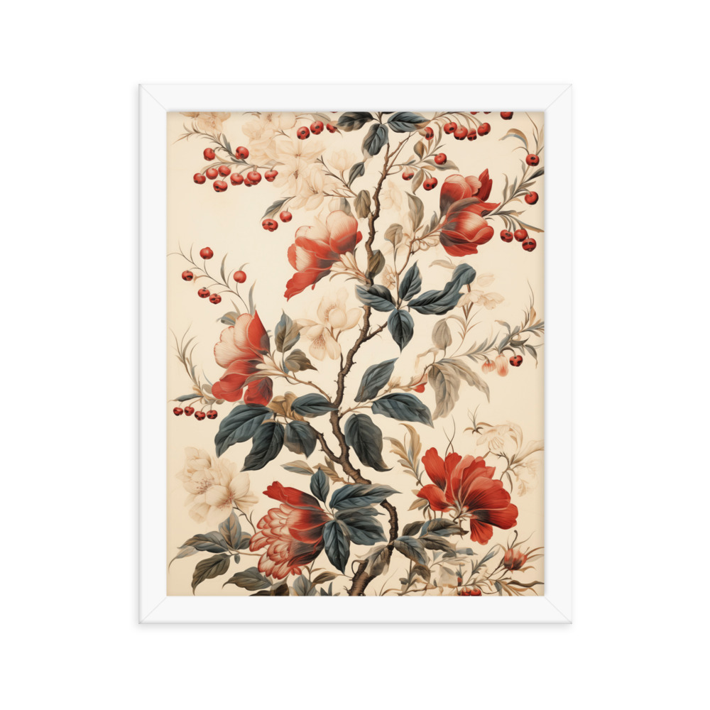 Vintage Floral Motifs with Flowers 02 | Framed Poster
