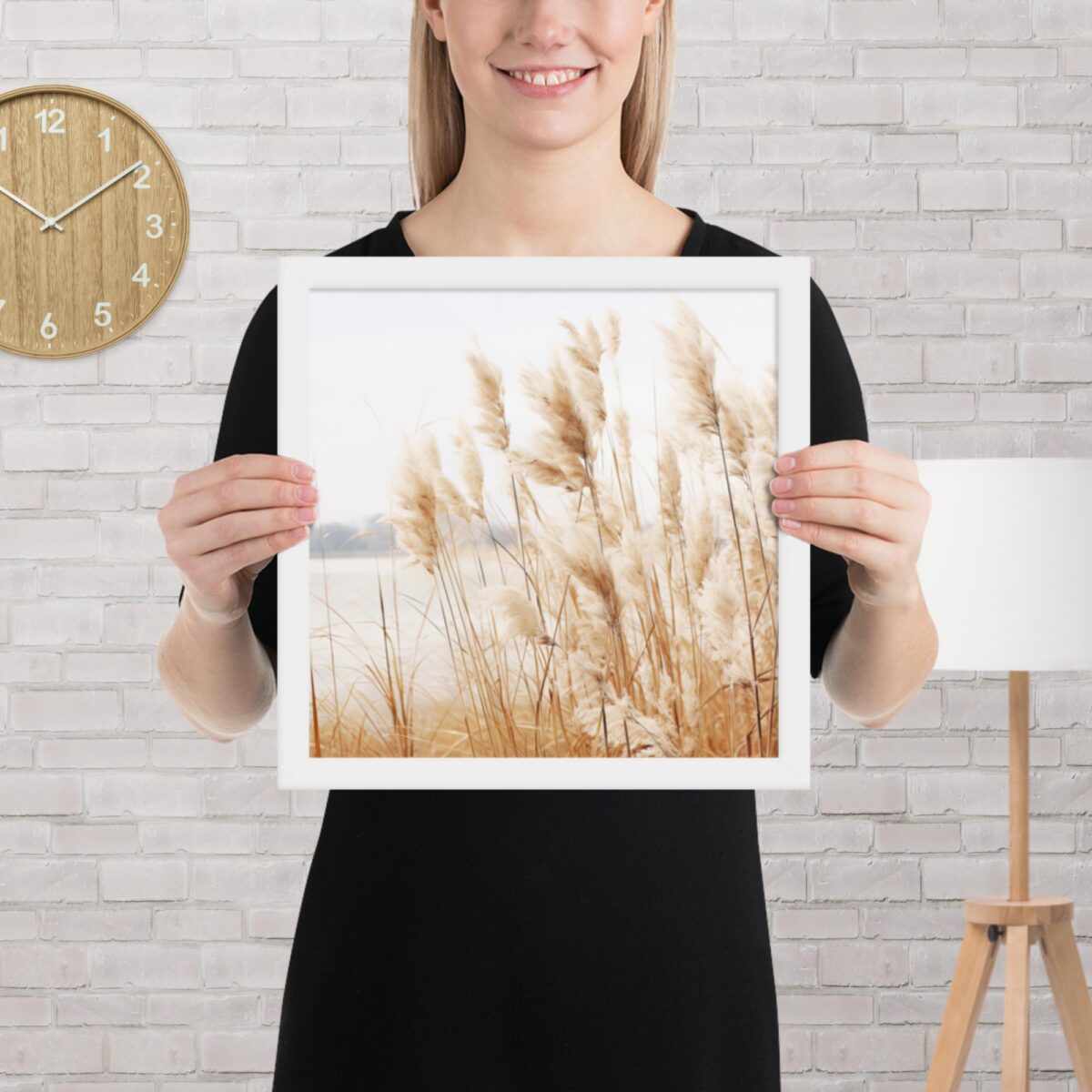 Pampas Grass Wall Art with Seascape Background | Framed poster