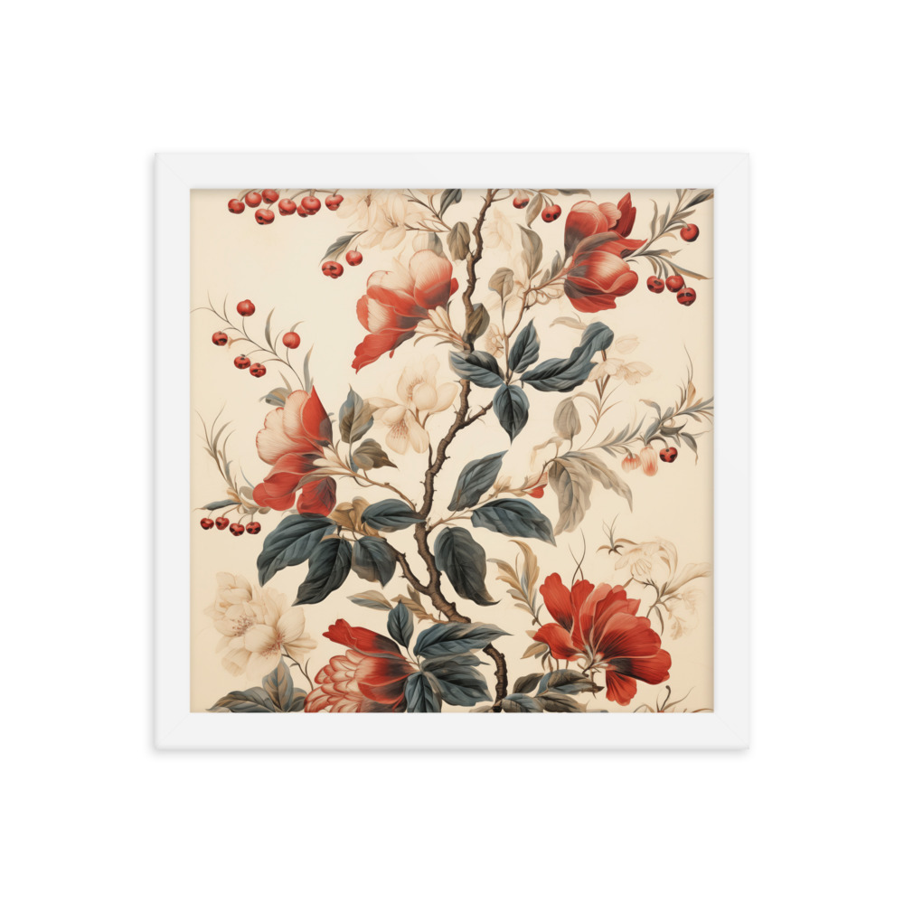 Vintage Floral Motifs with Flowers 02 | Framed Poster