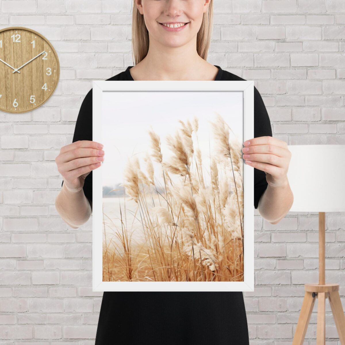 Pampas Grass Wall Art with Seascape Background | Framed poster