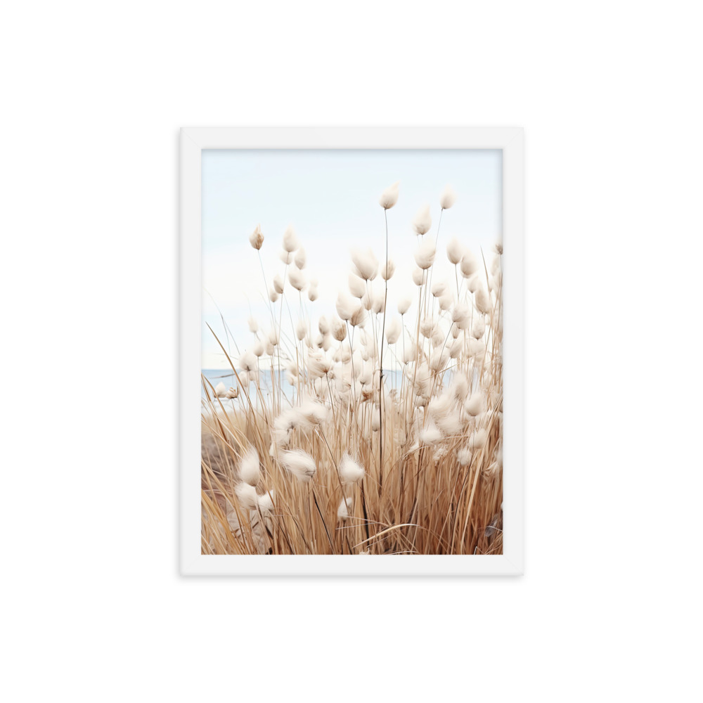 Fluffy Grass Wall Art with Seascape Background | Framed poster