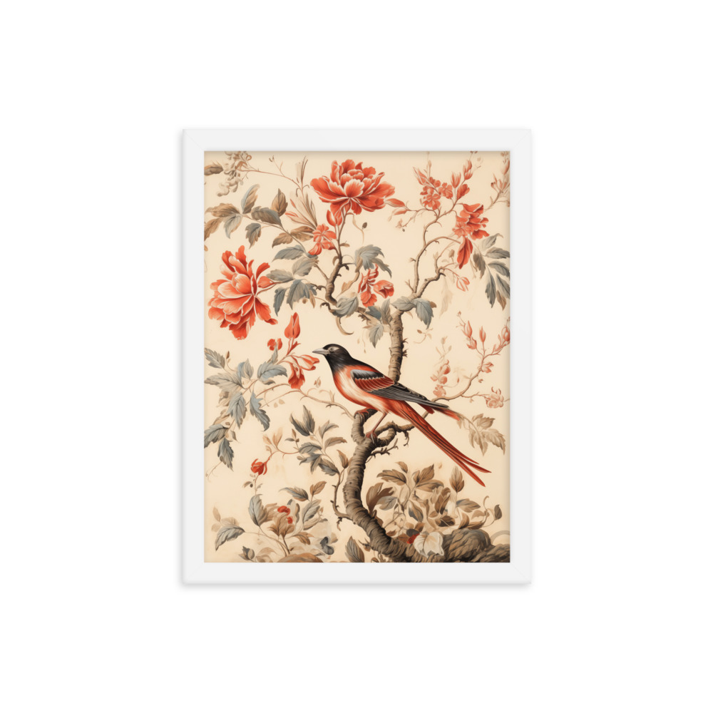 Vintage Floral Motifs with Birds 03 | Framed poster