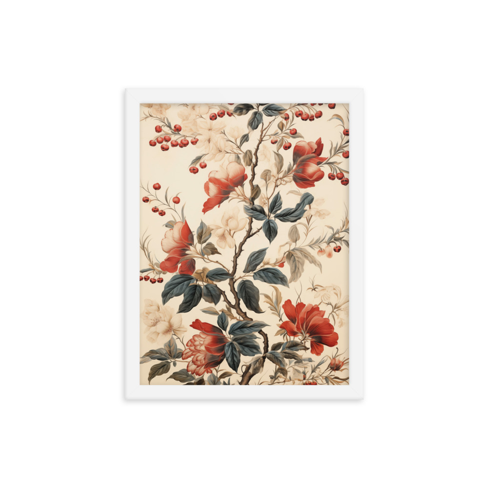Vintage Floral Motifs with Flowers 02 | Framed Poster