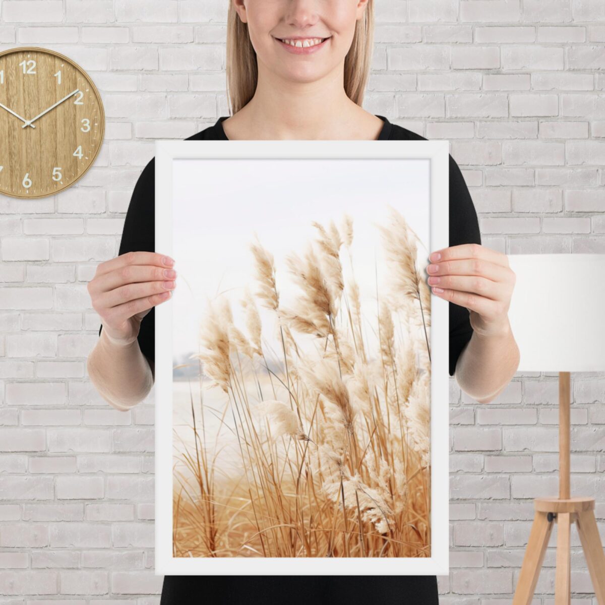 Pampas Grass Wall Art with Seascape Background | Framed poster