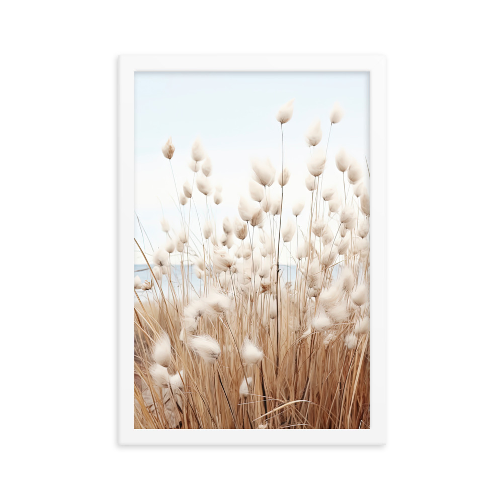 Fluffy Grass Wall Art with Seascape Background | Framed poster