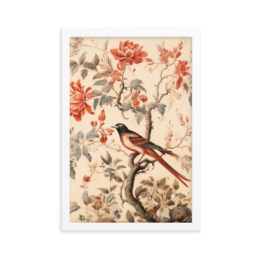 Vintage Floral Motifs with Birds 03 | Framed poster