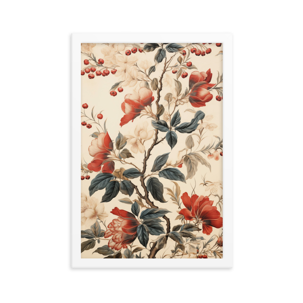 Vintage Floral Motifs with Flowers 02 | Framed Poster