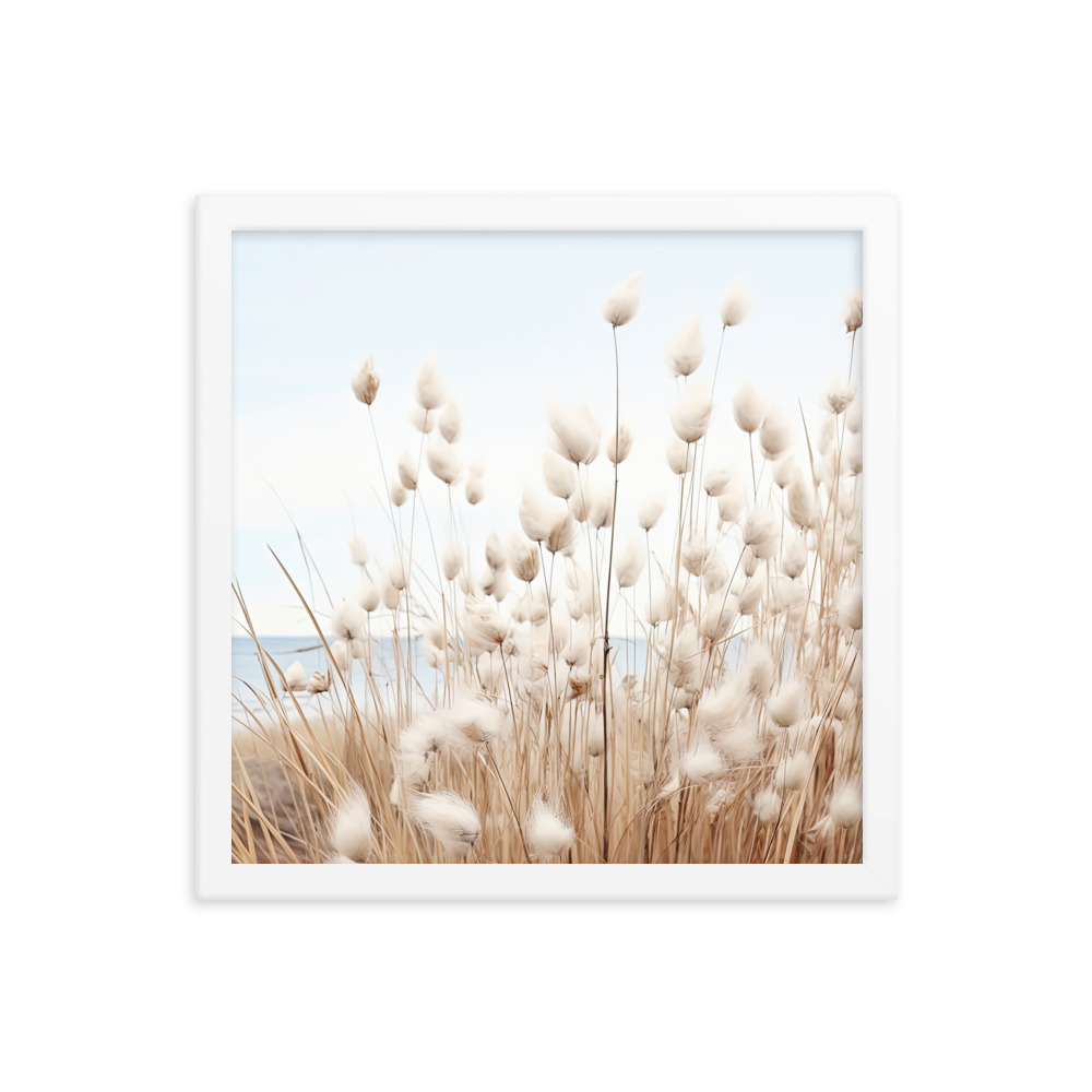 Fluffy Grass Wall Art with Seascape Background | Framed poster