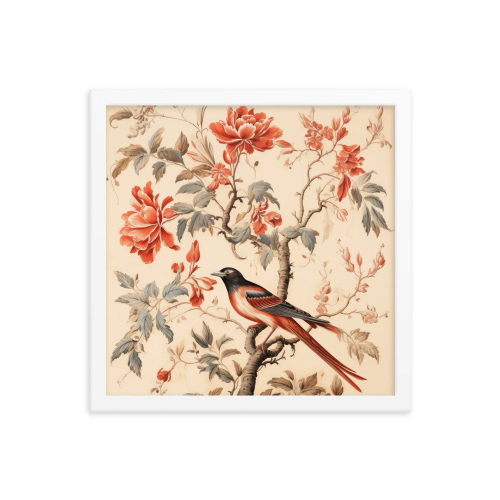 Vintage Floral Motifs with Birds 03 | Framed poster